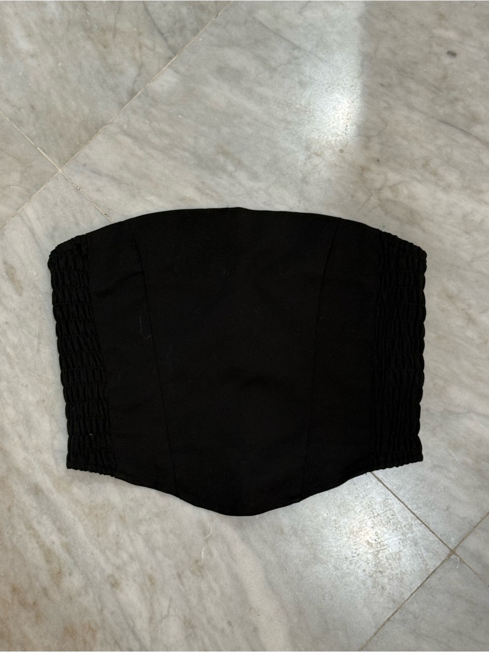 Strapless Black Smocked Side Corset Top